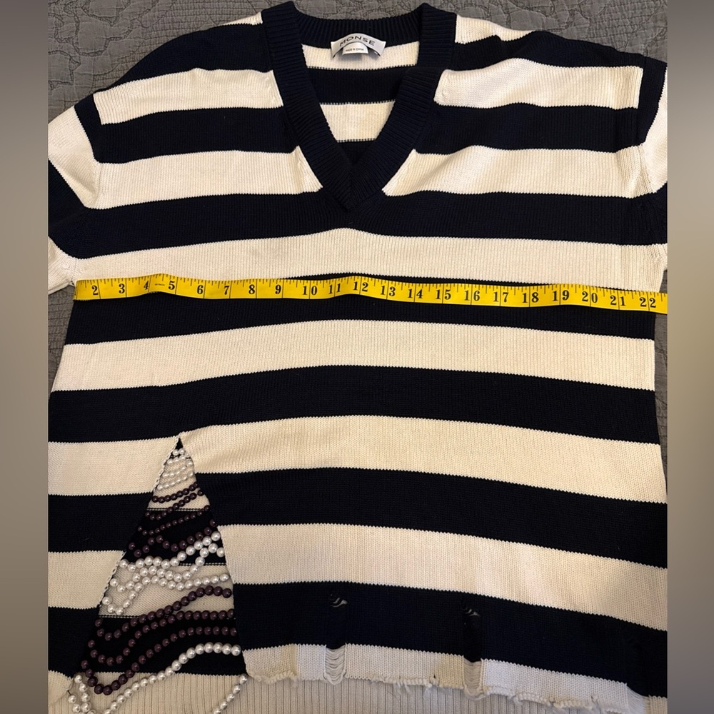 Monse Faux Pearl Striped Navy Knit Sweater Women's XS.💎Spring/Summer 2019 Runway - Picture 9 of 12